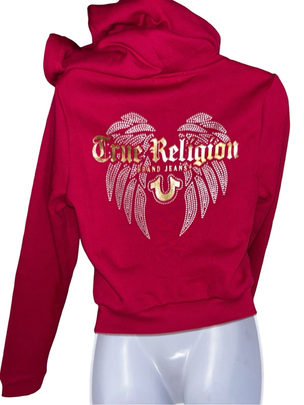 TRUE RELIGION BLING GLITTER SILVER WINGS FLEECE ZIP UP HOODIE NWT - Picture 8 of 11